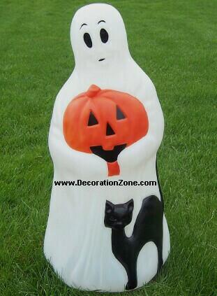 Ghost Holding a Pumpkin and Black Cat