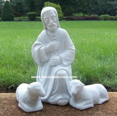 Small Granite Look Nativity - Shepherd with two Lambs