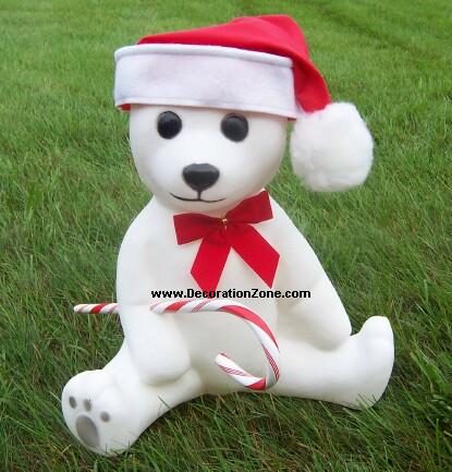 Sitting White Teddy Bear with Cane and Hat