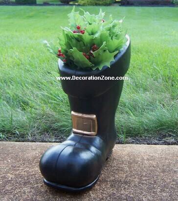 Santa Boot with Holly - Black