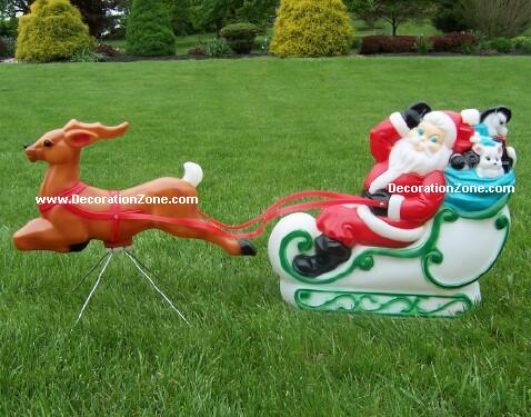 Santa in Sleigh with One Flying Reindeer