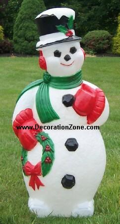 Snowman with Wreath and Green Scarf