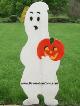 Halloween Ghost Holding a Pumpkin Lawn Plaque