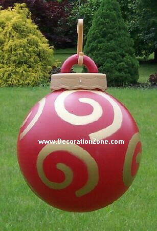 Lighted Christmas Ball -  Red with Swirl Design