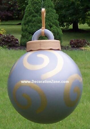 Lighted Christmas Ball -  Silver with Swirl Design